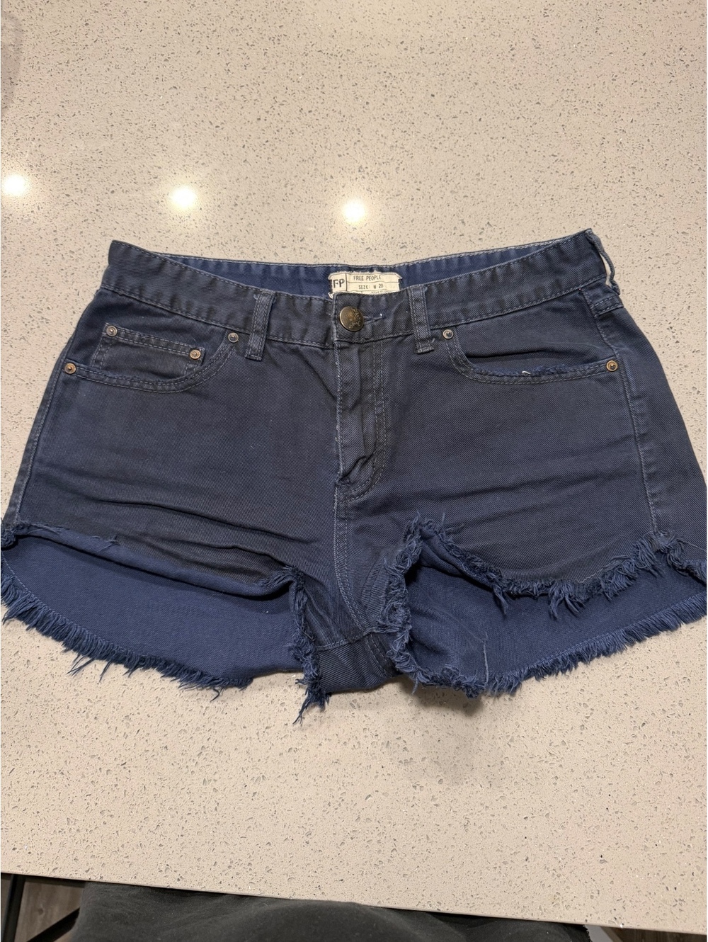 Free People Dolphin' Cut Off Denim Navy Blue Shorts Women's size 28